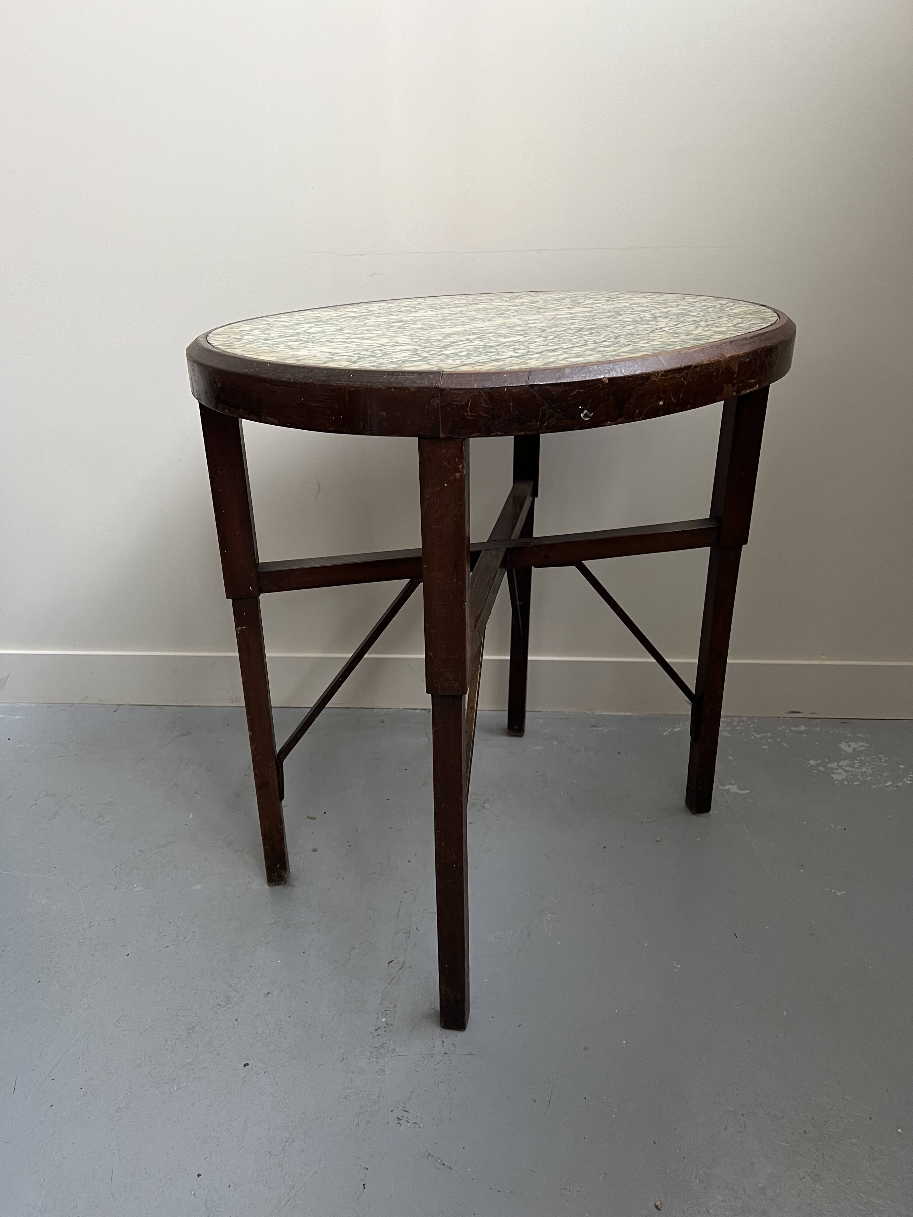 Art Nouveau oval table with marble top, late 19th century