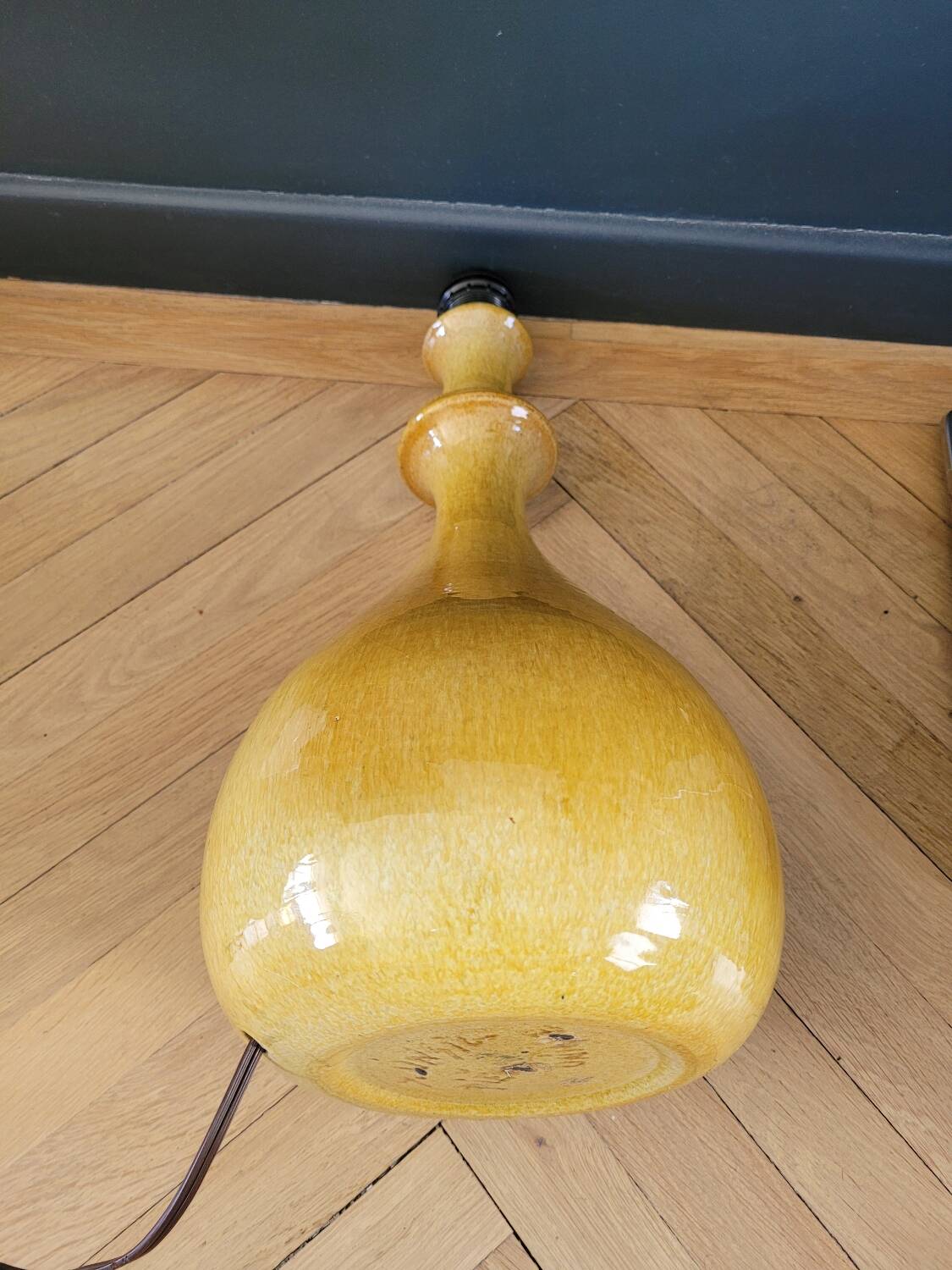 Mustard yellow glazed ceramic lamp base