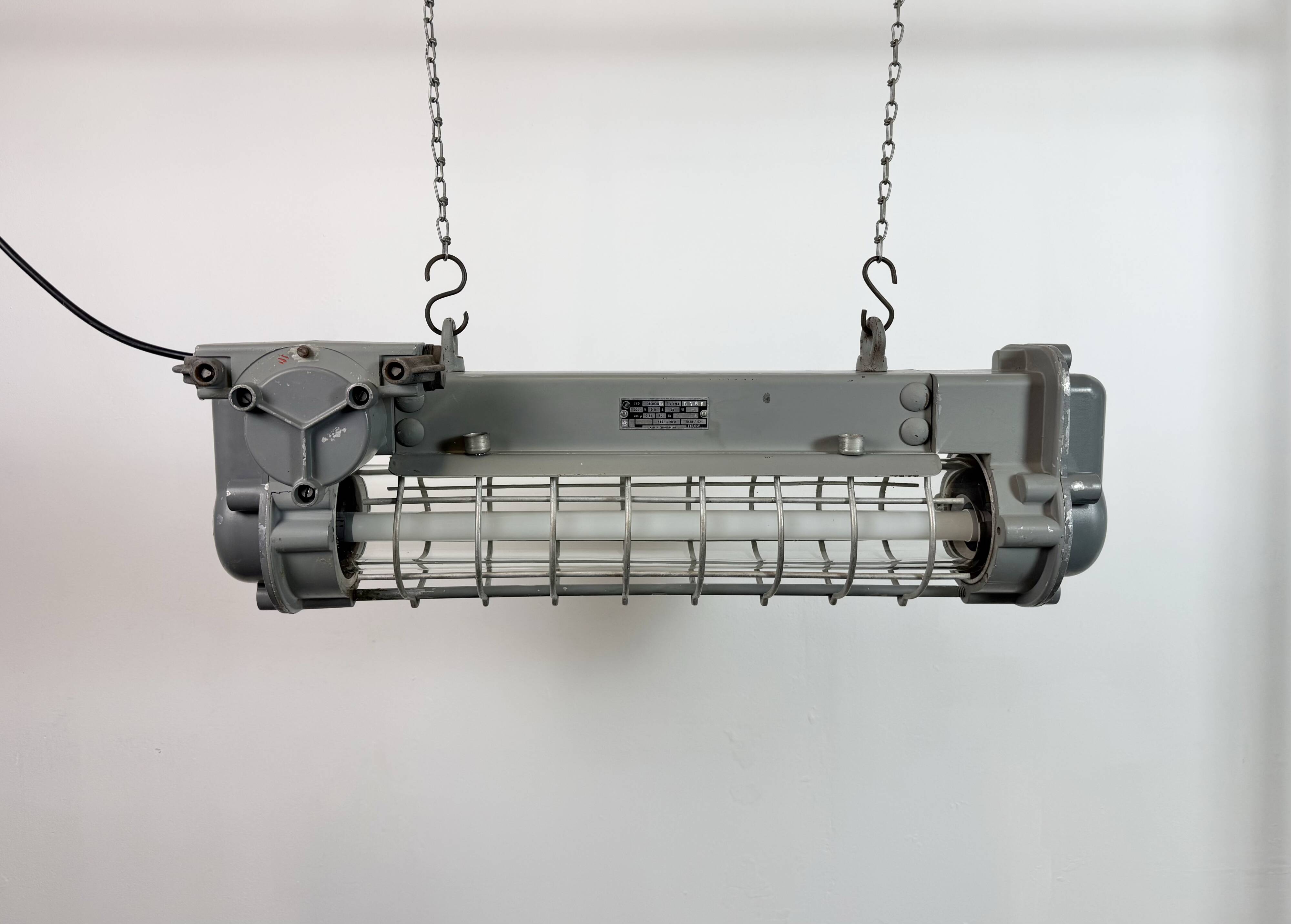 Grey Industrial Hanging Tube Light from Elektrosvit, 1970s