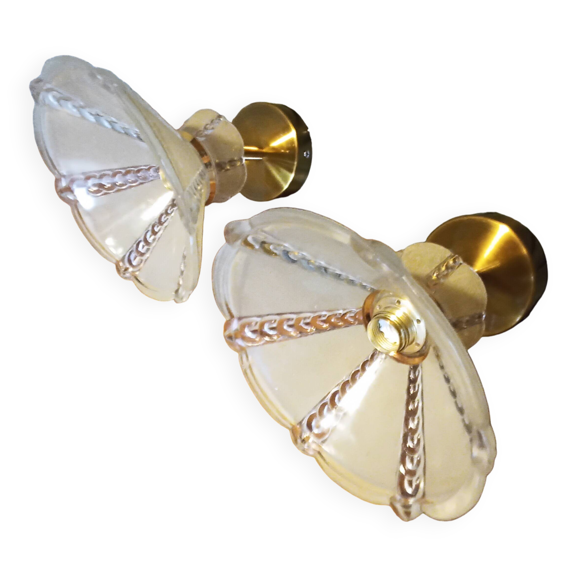 Pair of vintage wall lights in pale yellow granite glass