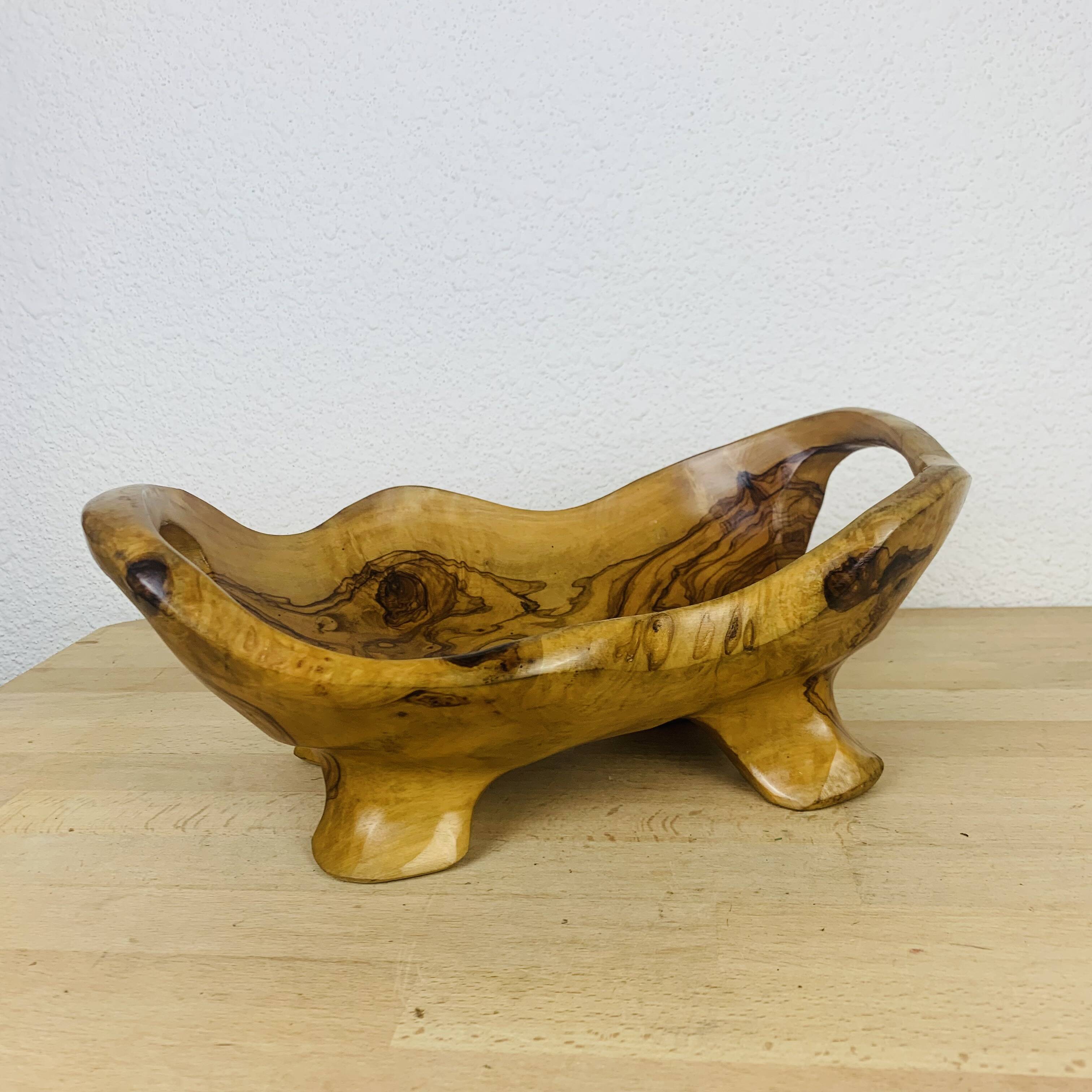 Brutalist olive wood fruit bowl