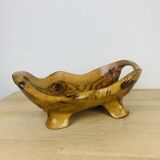 Coupe à fruit en bois d'olivier brutaliste