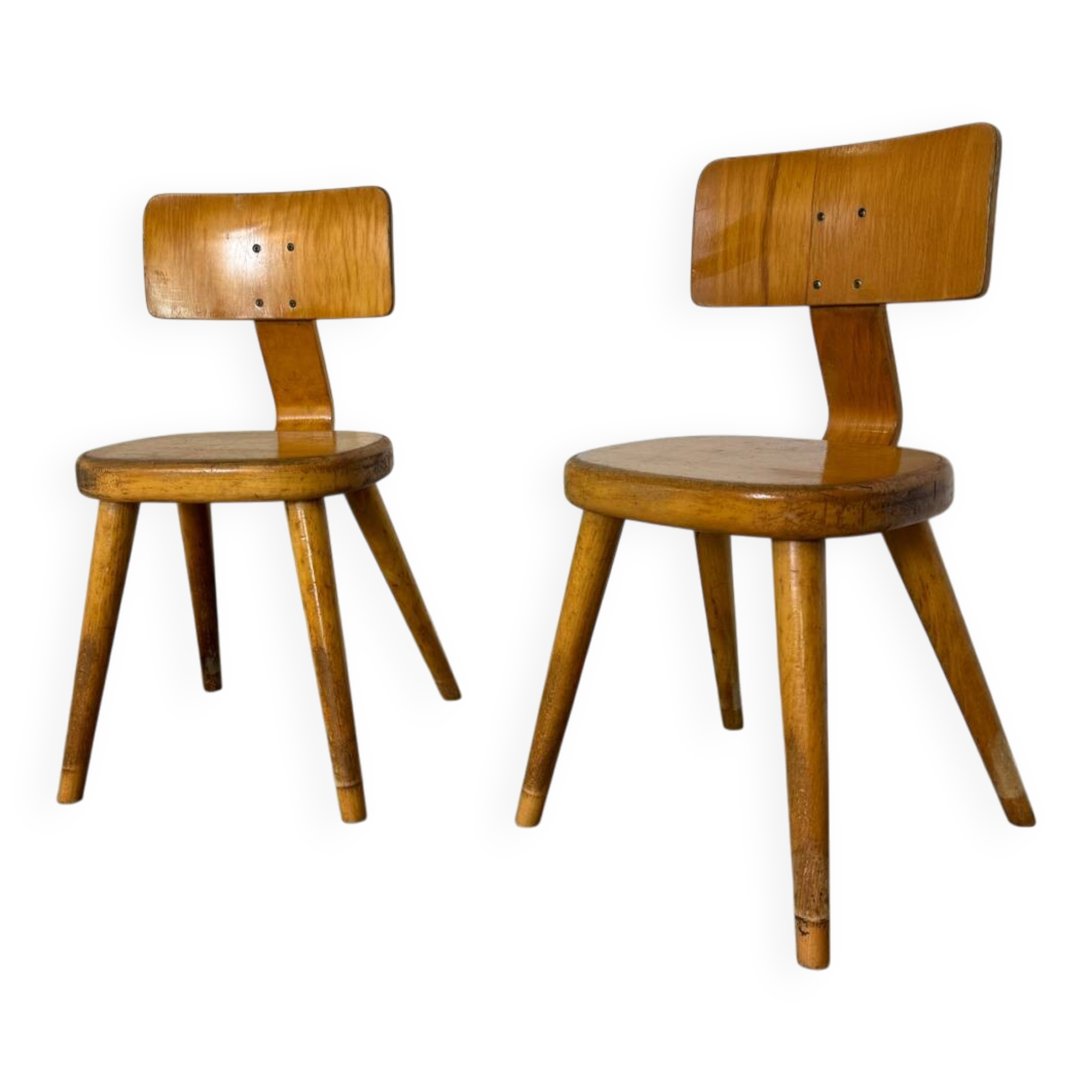 Vintage set of 2 mid century modernist beech Children's Chairs 1950s
