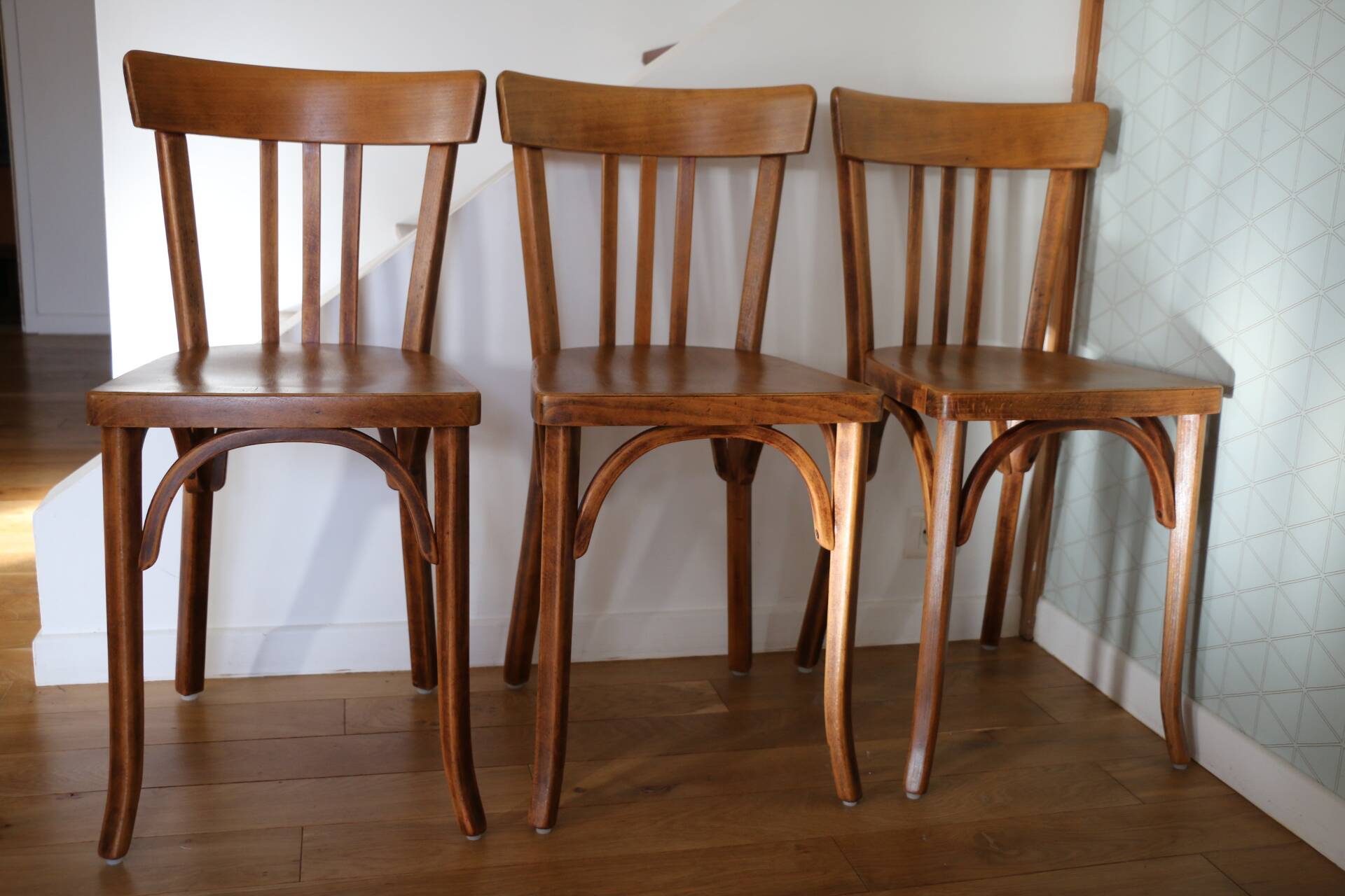 Set of 3 Baumann chairs No. 27 dark beech