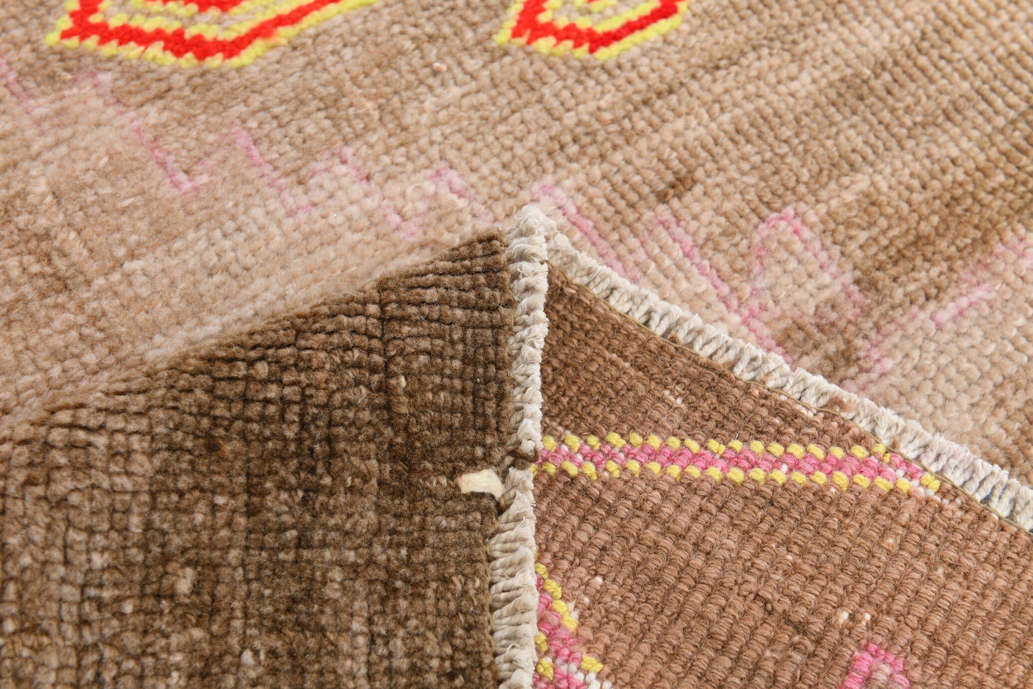 3x7 Vintage Brown & Pink Oriental Vintage Runner Rug, 82x210Cm