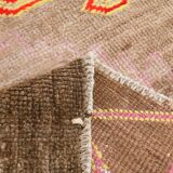 3x7 Vintage Brown & Pink Oriental Vintage Runner Rug, 82x210Cm