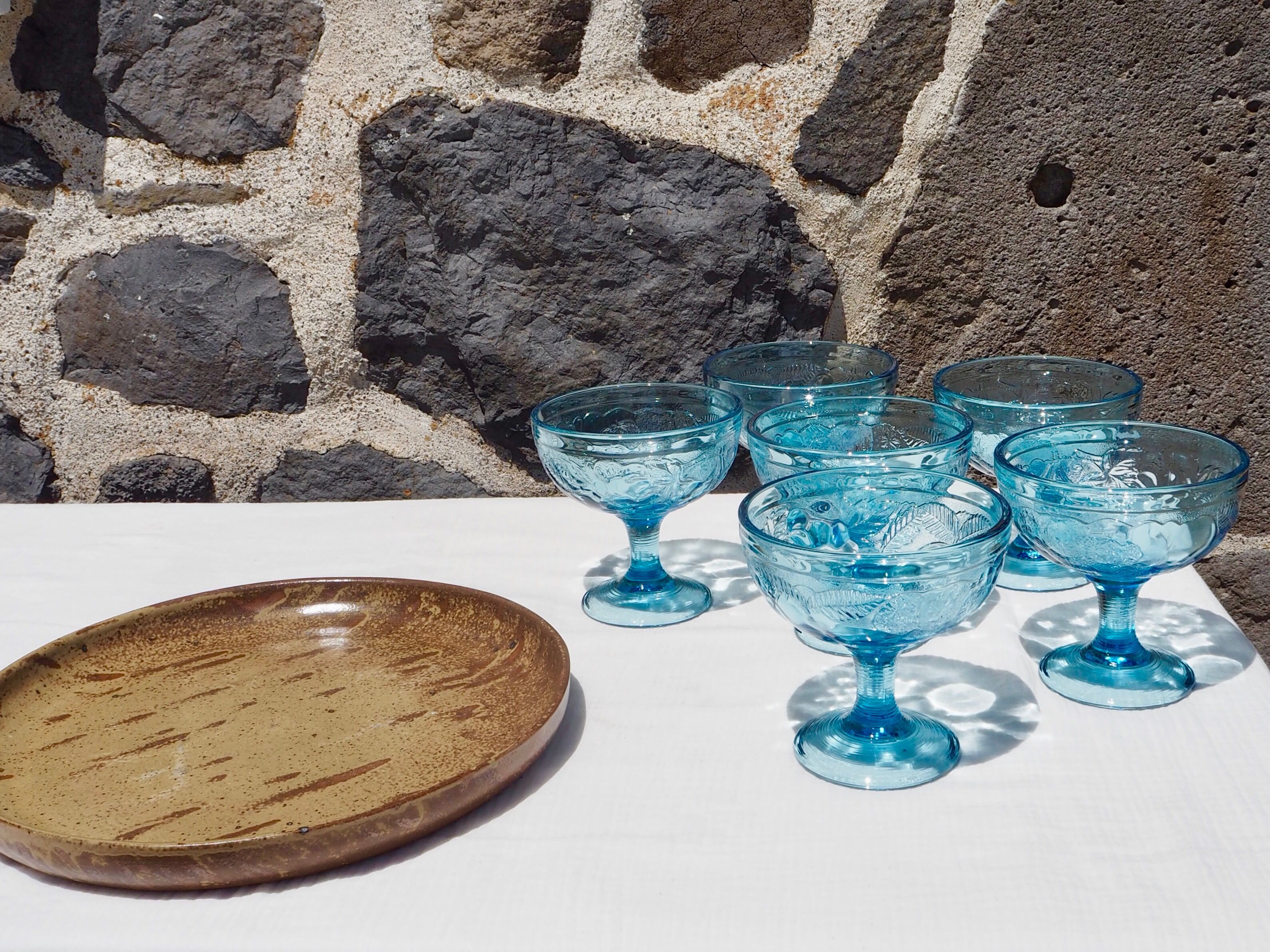 Set de 6 coupes à glaces en verre bleu
