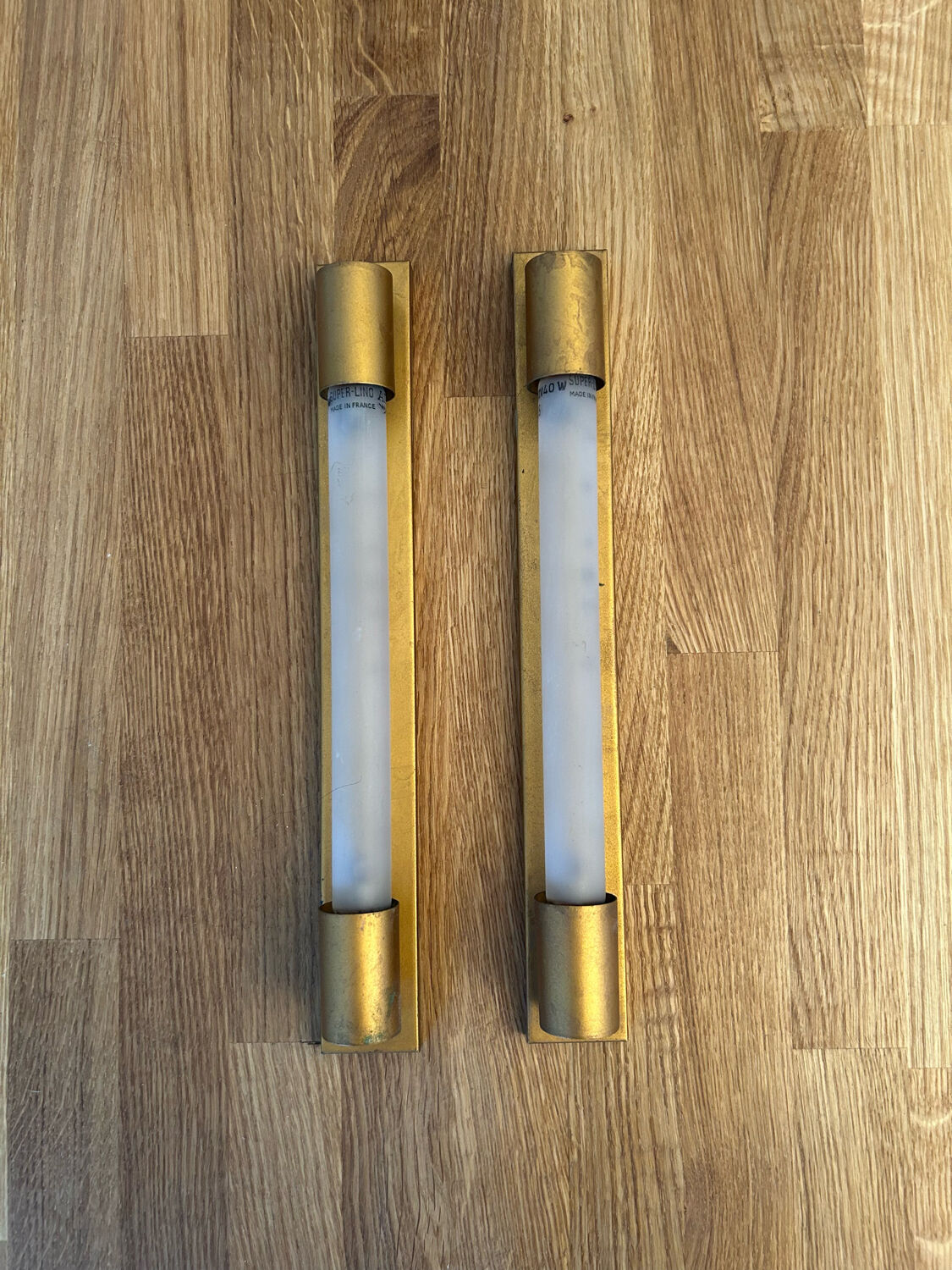 Pair of vintage modernist wall lamps copper, France 1930