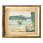 Tableau "Bords de Loire", Huile sur papier encadrée