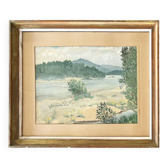 Tableau "Bords de Loire", Huile sur papier encadrée