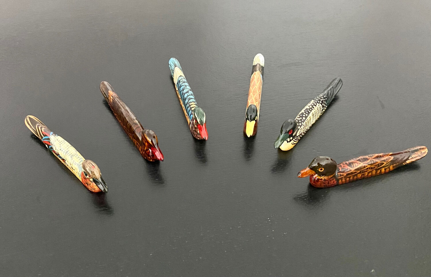 6 porte-couteaux forme canard bois laqué