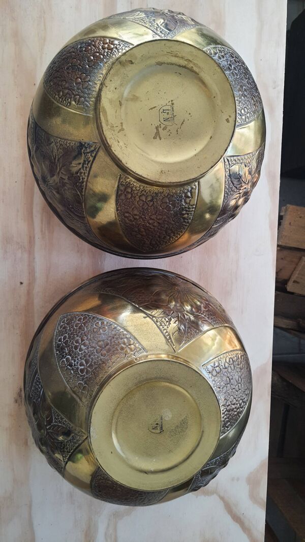 Rare paire de grands cache-pots Art Nouveau signés L&N (Lefèvre & Noirot)
