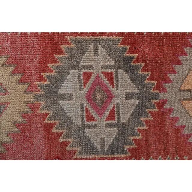 1970s Vintage Turkish Hand-Knotted Wool Cotton Red Runner Rug 82x334