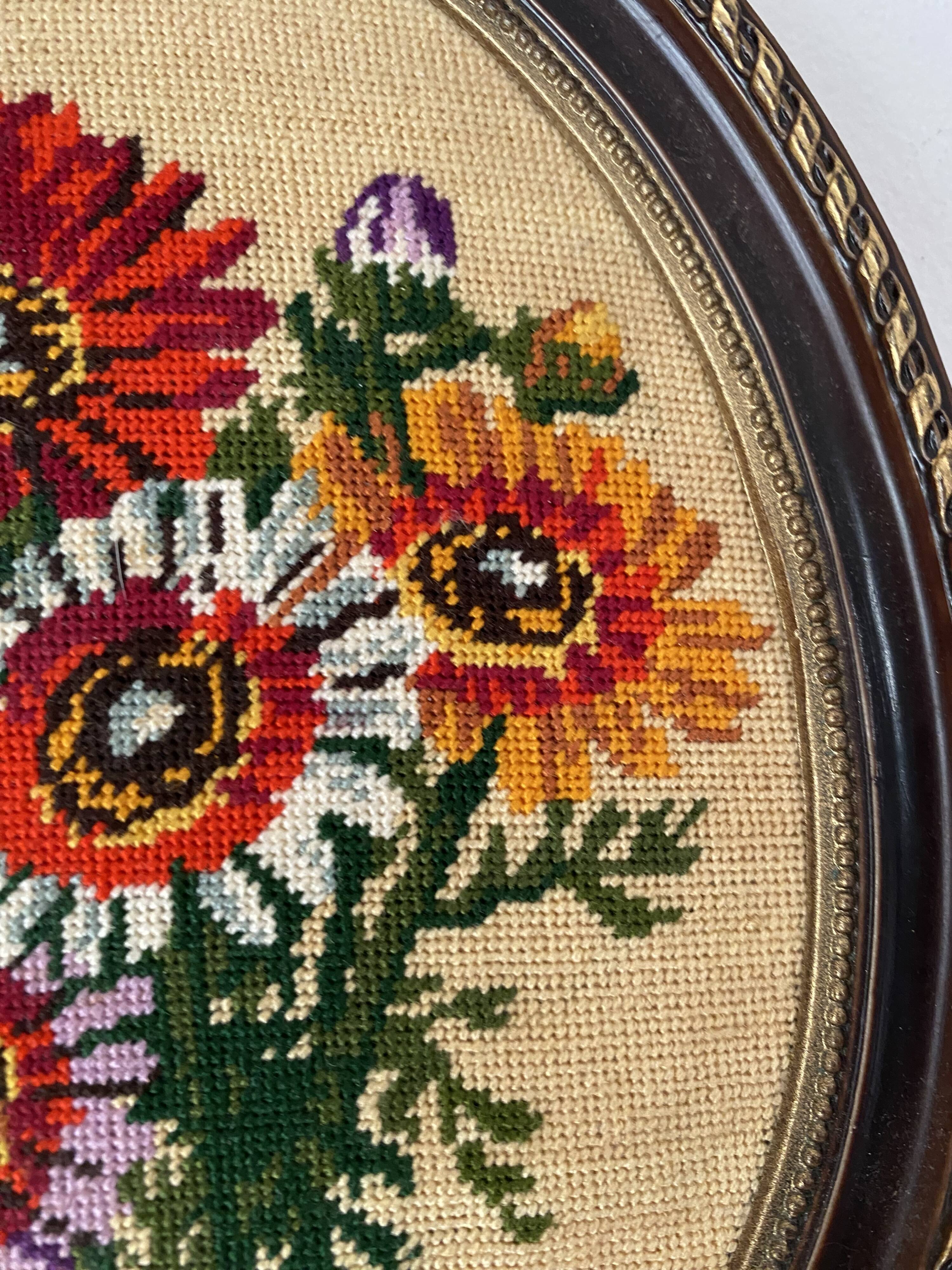 2 oval frames vintage floral embroidery