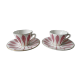 2 coffee set, Digoin, pink leaf décor, 60s