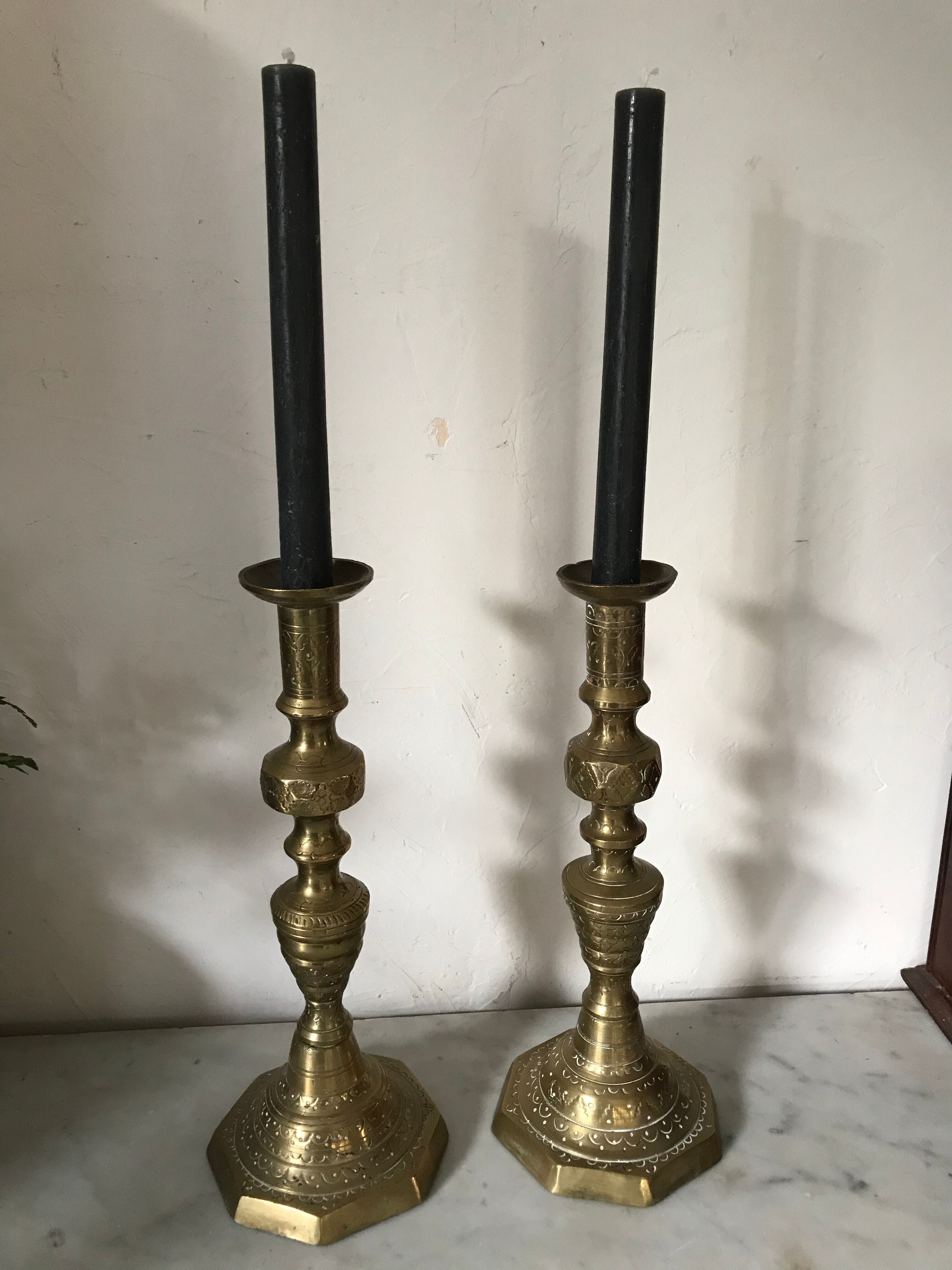 Pair of solid brass candlesticks