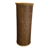 Wooden and cane storage basket with lid