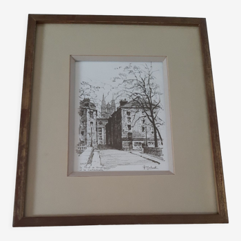 Framed lithograph signed mahut - view angers