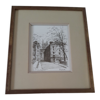 Framed lithograph signed mahut - view angers