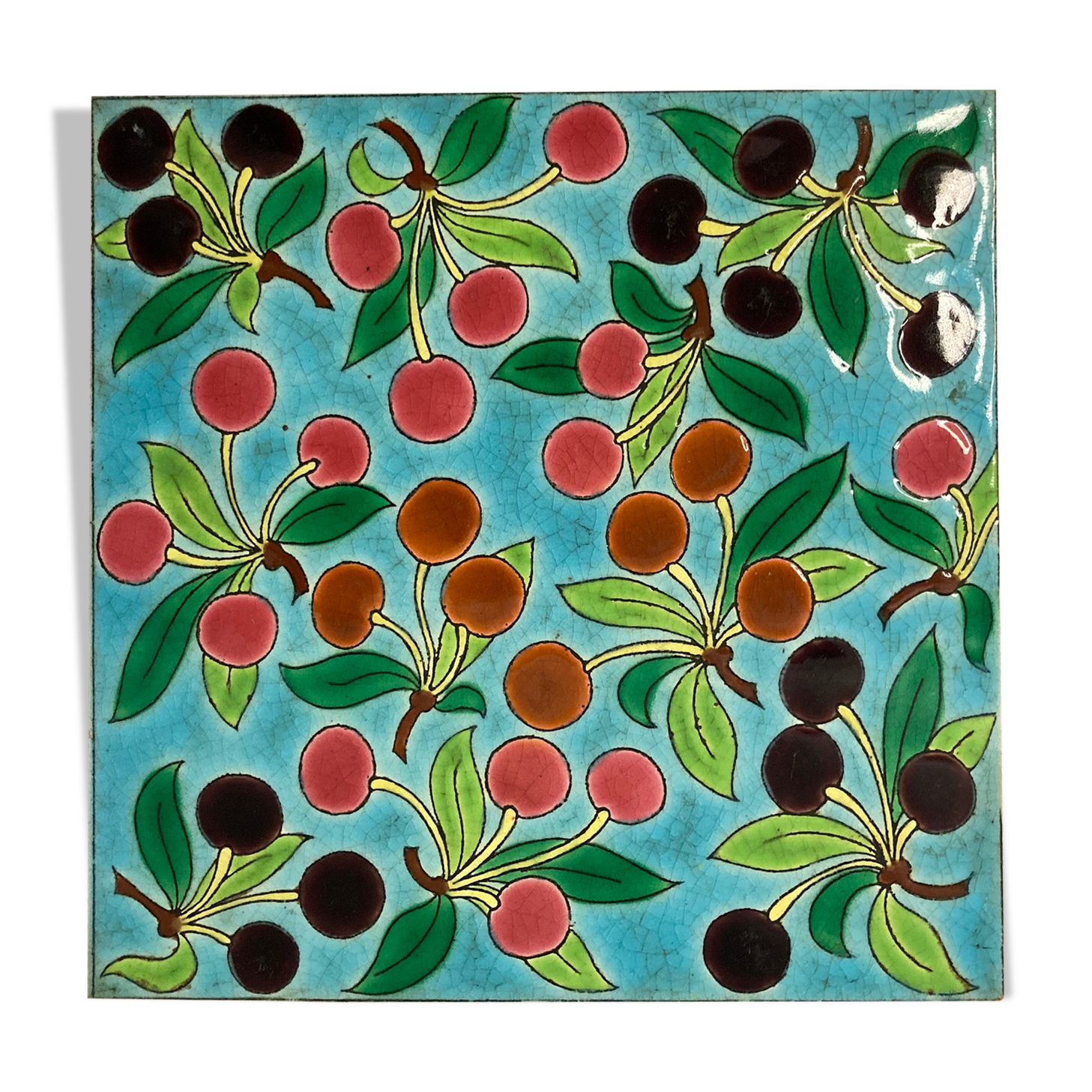 Longwy, old tile wall tile fruit decoration nineteenth