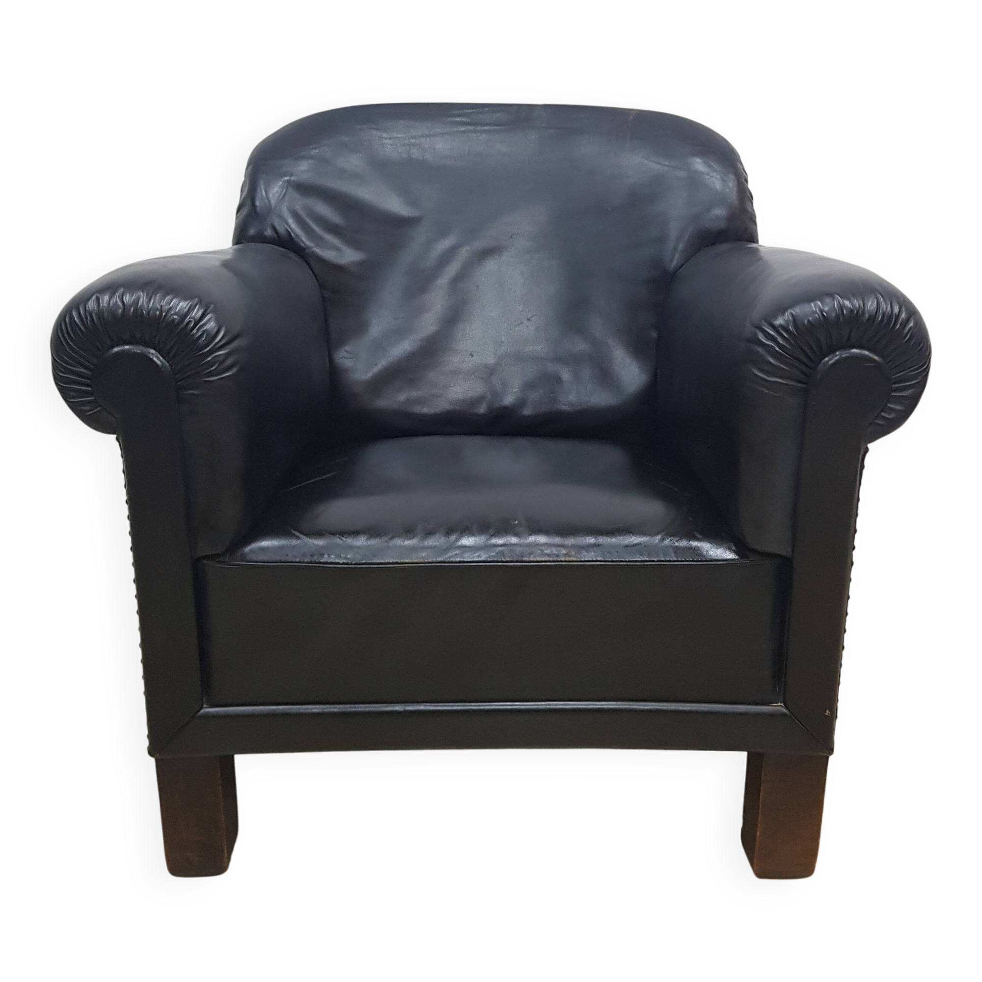 Vintage club armchair with studs, leather, Art Deco, 1930s/40s.