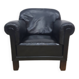 Vintage club armchair with studs, leather, Art Deco, 1930s/40s.