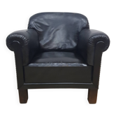Fauteuil club vintage avec clous, en cuir, Art Déco, années 1930/40.