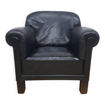 Vintage club armchair with studs, leather, Art Deco, 1930s/40s.