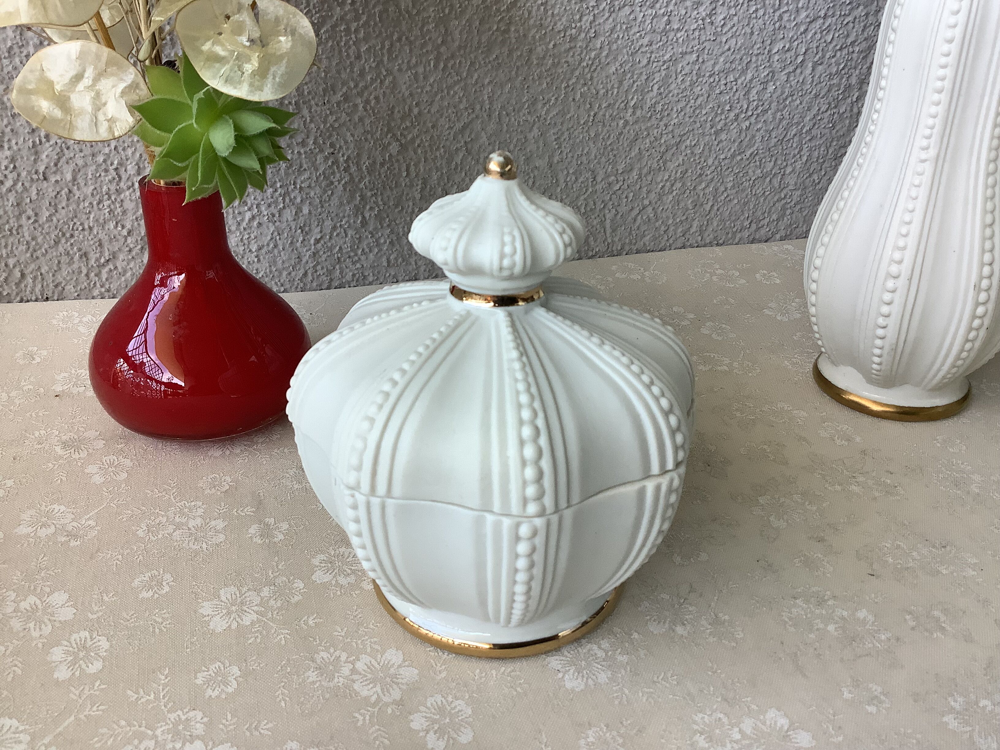 3 porcelain biscuit bottles from La Couleuvre art deco