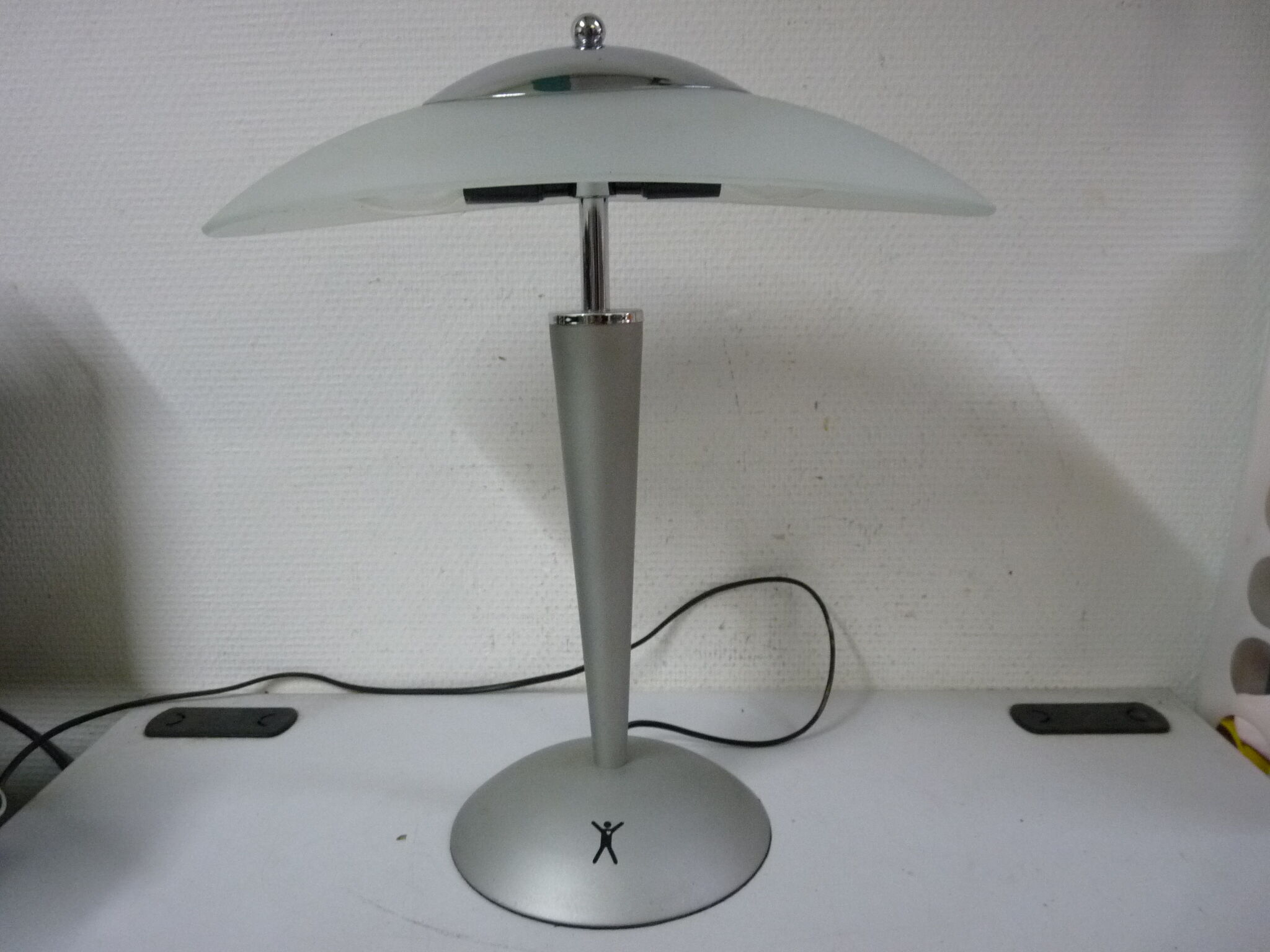 Glass and metal mushroom lamp
