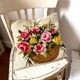 Antique square handmade crochet cushion with floral decoration c