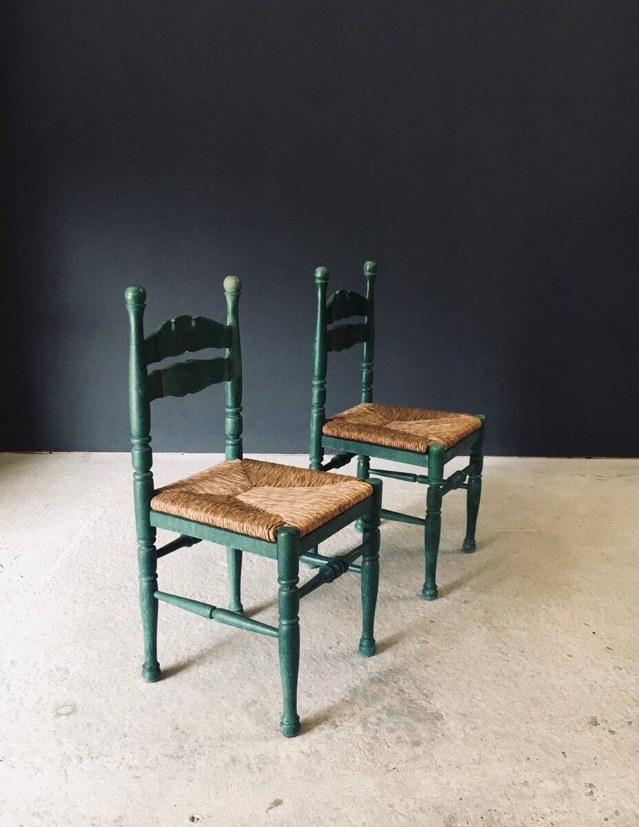 Rustic Austrian Alps Green Side Chairs, Austria, 1950s, Set of 2