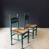 Rustic Austrian Alps Green Side Chairs, Austria, 1950s, Set of 2