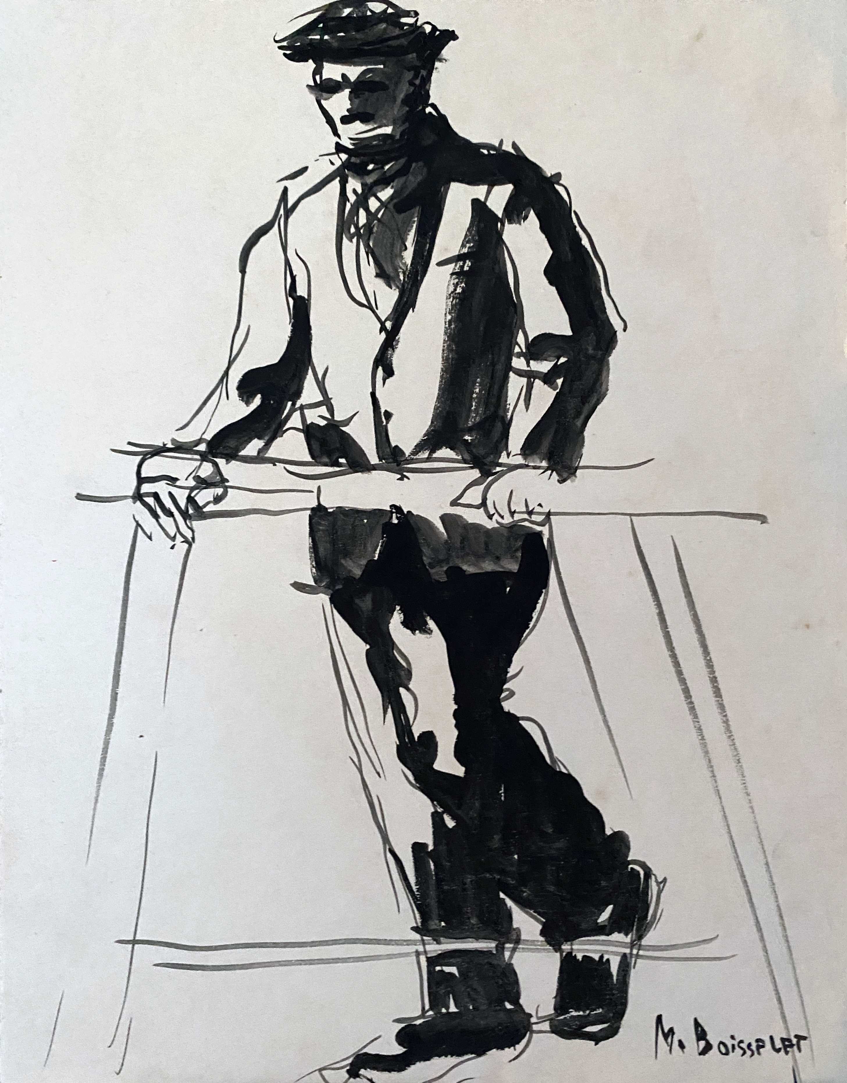 Painting Lot of 4 original inks (mid 20th century) signed Boisselet