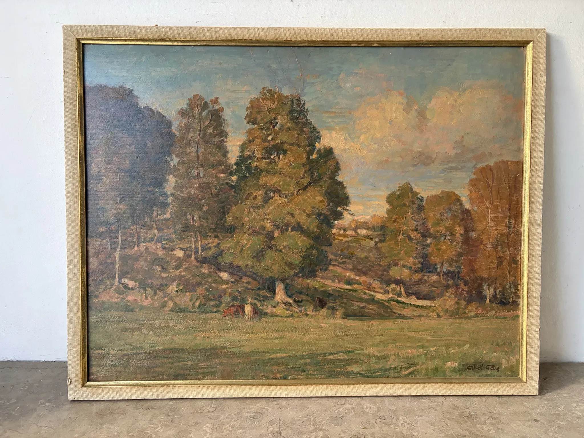 Landscape with cows, signed Abel Gay.