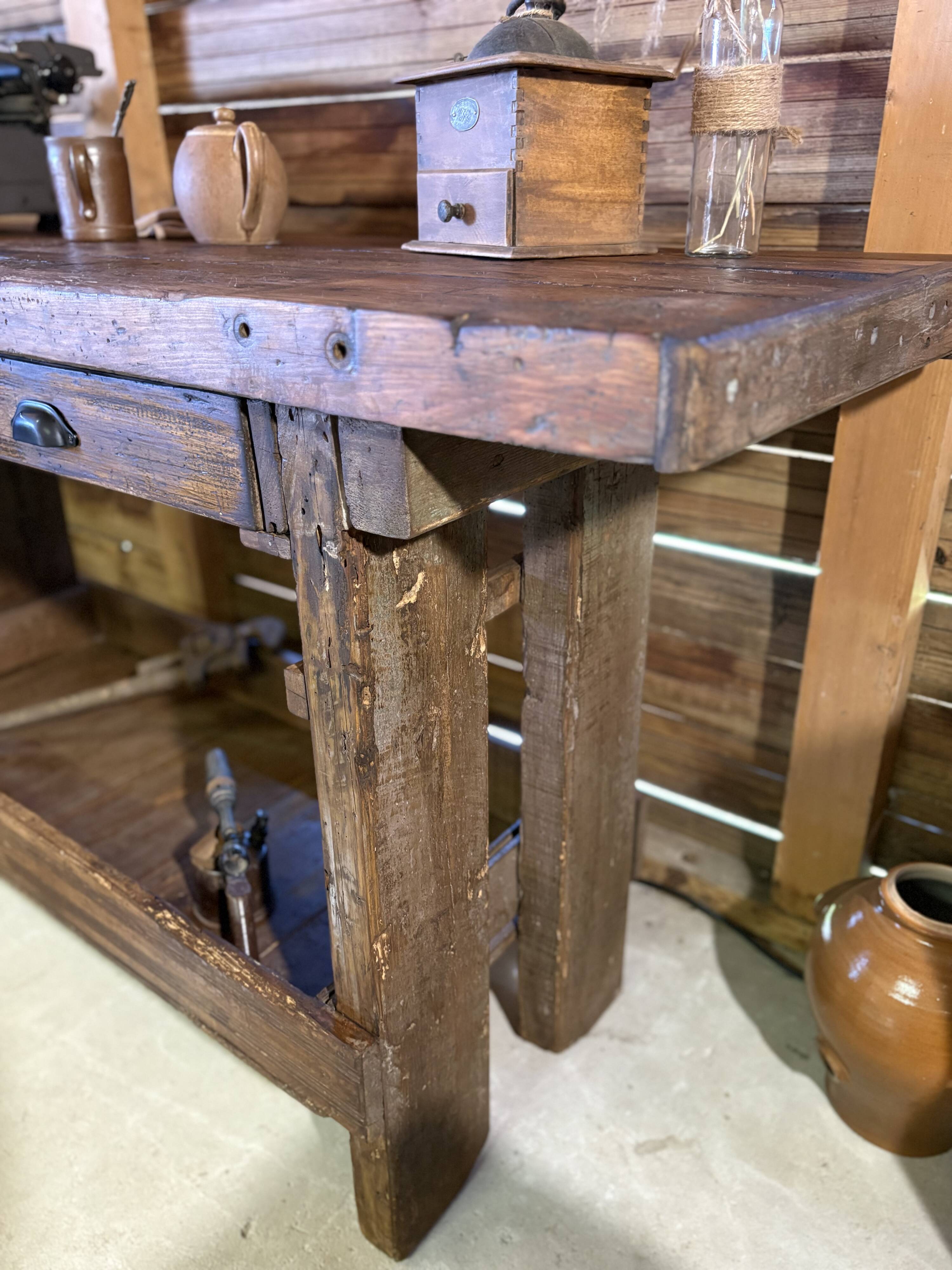Antique workbench/renovated console – a unique piece full of character