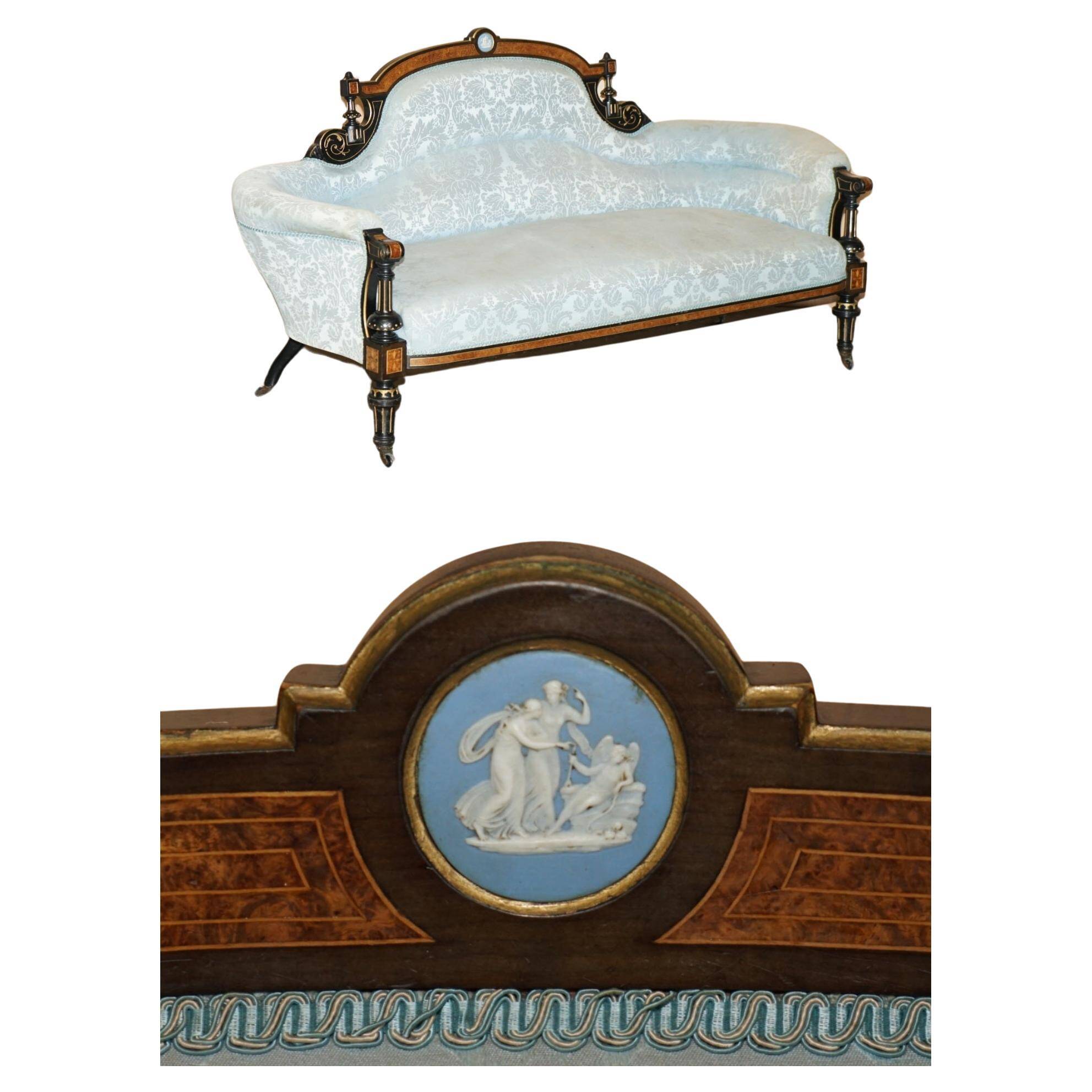 Sofa en noyer marin et ébène avec plaque Grand Tour