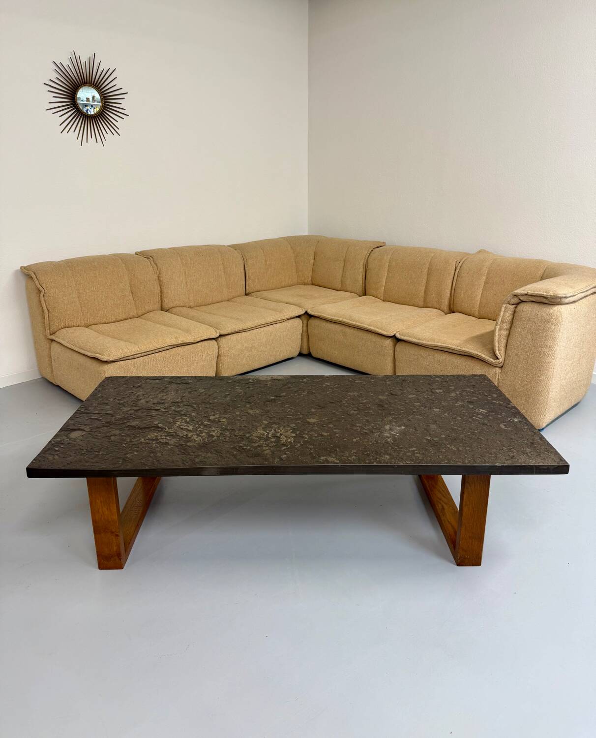 Modular sofa in beige fabric, 70s, 5 elements