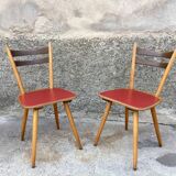 Pair of bistro and bohemian beech chairs, compass feet 1950
