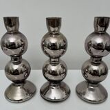 Set of 3 candlesticks in 20th century eglomise glass, vintage space age retro