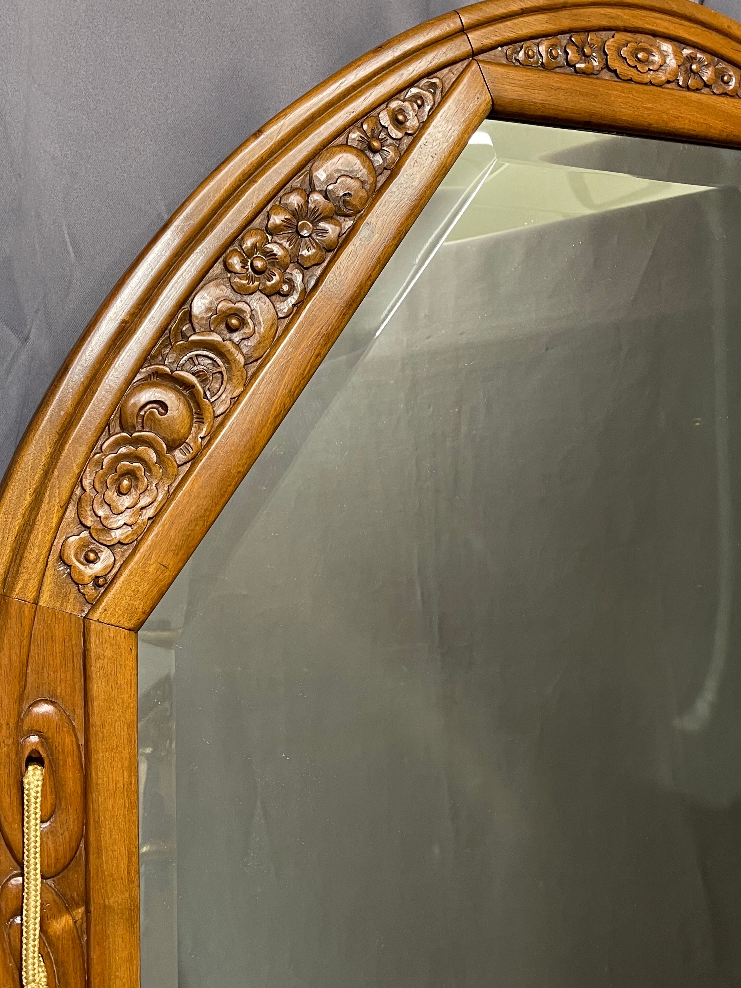 High mirror 118x78 art deco era solid walnut