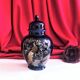 Potiche cobalt blue porcelain lid jar decorated with peacocks