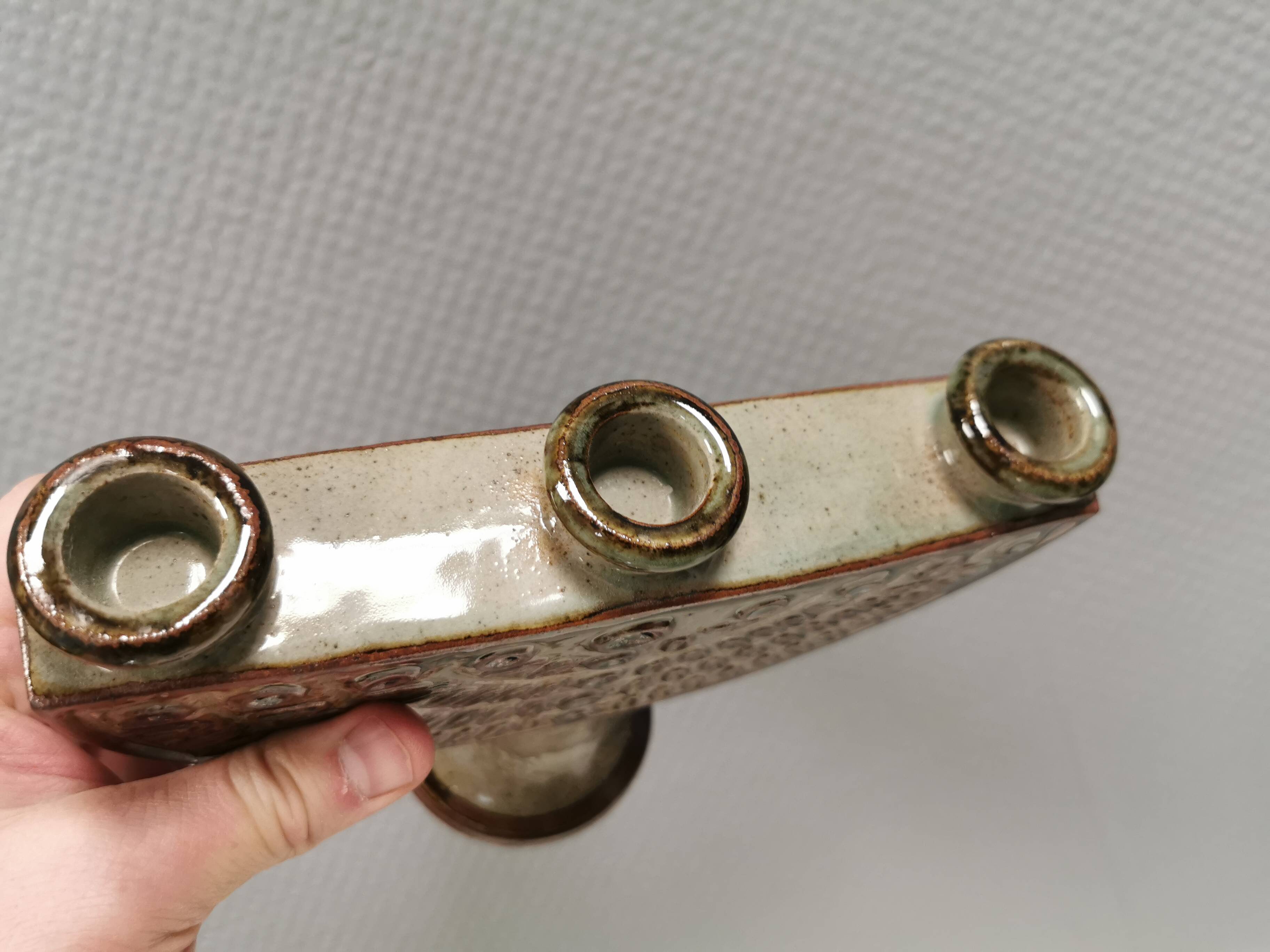 Three-armed ceramic candlestick. Denmark 1970s