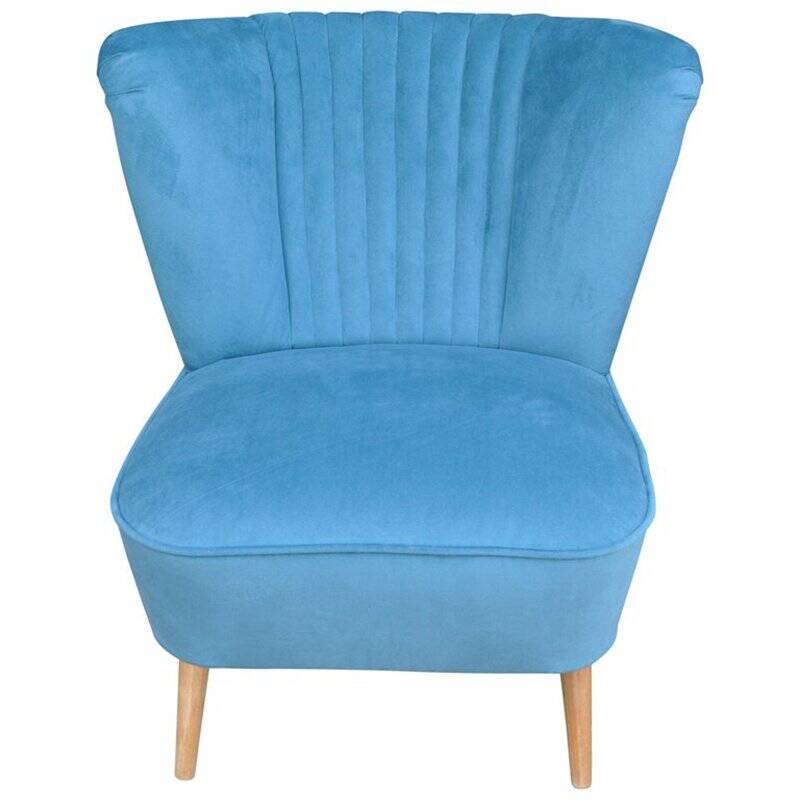 Blue cocktail armchair in beech wood, velvet fabric, Mid-Century design from the 1960s.