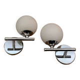 Pair of metal and opaline wall lights