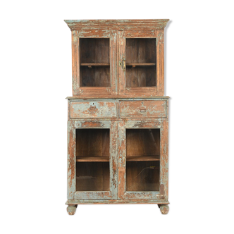 Patinated wooden glass cabinet