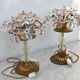 Set of 2 large table lamps with crystal glass flowers, pink and transparent, brass base, 1960
