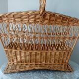 Old woven rattan magazine rack from the 1950s-60s