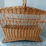 Old woven rattan magazine rack from the 1950s-60s