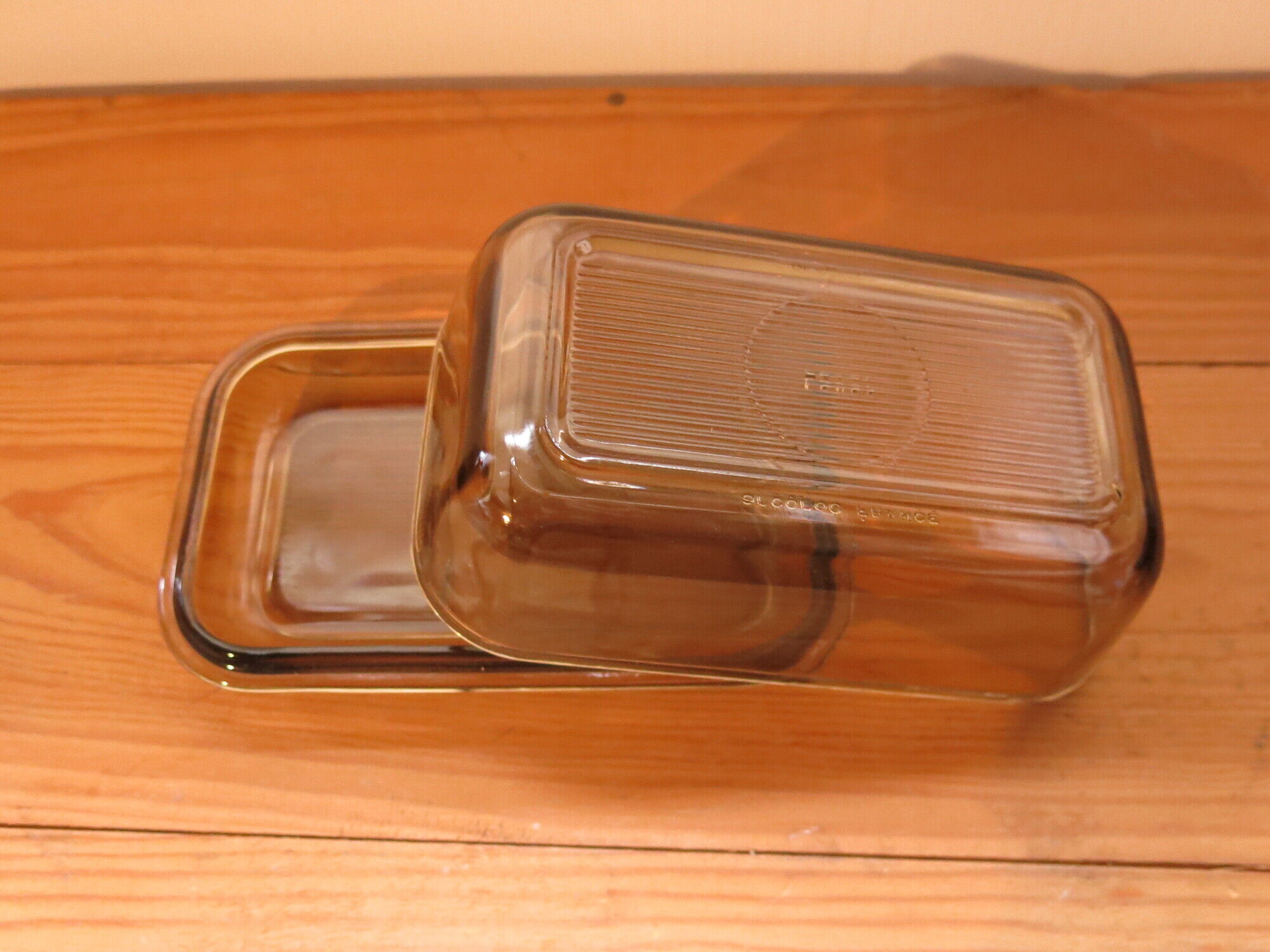 Black amber glass butter dish from lever